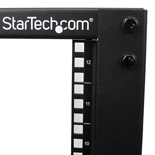 StarTech.com 12U Adjustable Depth Open Frame 4 Post Server Rack with Casters/Levelers and Cable Management Hooks 4POSTRACK12U Black