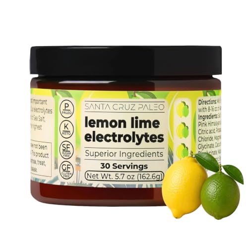 Santa Cruz Paleo Electrolyte Powder, Lemon Lime Flavor, Sugar Free Hydration Drink Mix with Himalayan Pink Salt, Sea Salt, Magnesium Glycinate, Potassium Chloride, Sweetened with Stevia, 30 Servings