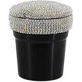 Radish Stars Portable Car Somkeless Ashtray Auto Car Ashtray with Bling Bling Crystal Lid, Blue LED Ditator Smoke Odor Remover(Black)