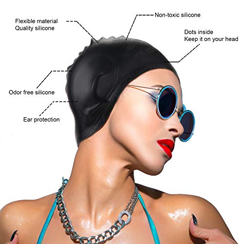 image for Norme 3 Pieces Waterproof Swimming Cap with Ear Silicone Swim Cap Unis
