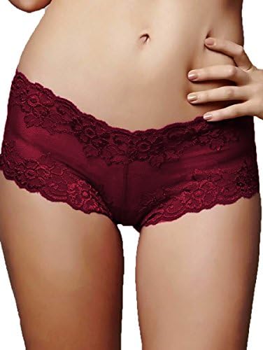 Montelle Intimates Women's Lace Cheeky Boyshort Panty (Medium, Vintage Red)