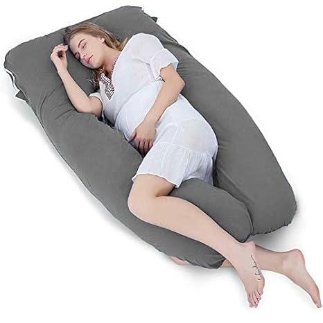 Mom's Moon 2nd Generation Ultra Soft U Shaped Pillow/Body Pillow/Maternity Pillow with 100% Cotton Zippered Cover - Grey