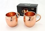 Set of Two 16 Oz Copper Mugs | 100% Pure Copper Handcrafted into the Perfect Hammered Barrel Style Moscow Mule Cup by Trifecta Barware