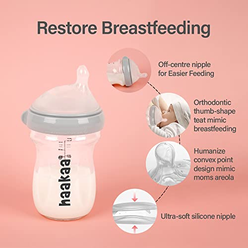 haakaa Natural Glass Baby Bottles for Baby Feeding, AntiColic, Wide