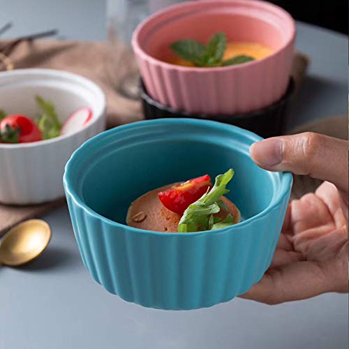 BonNoces 5 Ounce Porcelain Ramekins/Souffle Dishes - Elegant Matte Color Baking Cup for Pudding, Ice Cream and Creme Brulee - Set of 6 (Blue)