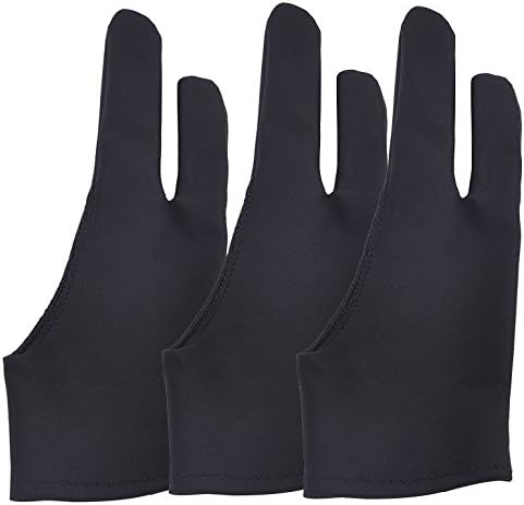 Wtempo 3 Pack 2 Fingers Artist Glove for Drawing, Tablet Drawing Glove Artist Glove for Light Box, Graphic Tablet, Pen Display and iPad Pro Pencil (Black)