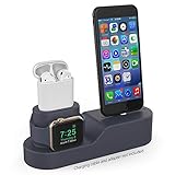 AhaStyle 3 in 1 Charging Stand Silicone Compatible with Apple Watch, AirPods and iPhone 11/ Xs/Xs Max/Xr/ 8/8 Plus【iPhone Original Cables Required-NOT Included】(Navy Blue)