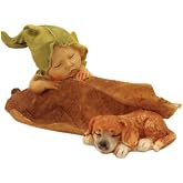 Top Collection Enchanted Story Fairy Garden Sleeping Fairy Baby with Puppy Outdoor Statue