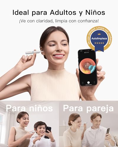 Bebird Limpiador de Oídos con Otoscopio Digital HD, Cámara Flexible, 6 Luces LED, IP67, Inalámbrico WiFi, Recargable, Kit de Limpieza de Cerumen Compatible con iOS y Android para Adultos Niños (Blanco)
