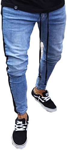 Men's Ripped Skinny Distressed Destroyed Straight Fit Zipper Jeans with Holes