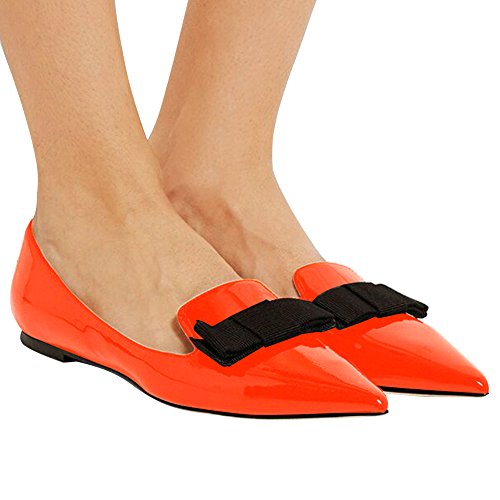 Eldof Women's Basic Closed Pointed Toe Ballet Flat Slip On Shoe Orange US9.5