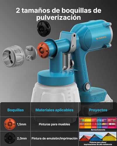 Tilswall Ultra-light Cordless Electric Paint Gun, Paint Sprayer Battery 18V, Tank 1000ml, 2 Nozzles 3 Patterns, Paint Gun Walls and Furniture