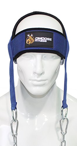 Neck Head Harness for Resistance Training by DMoose Fitness. Extra-Heavy D-Rings and Steel Chain, Comfort Fit Neoprene, Superior Saddle Stitching. Build A Thicker Neck with Durable Exercise Neck Strap