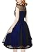 Miusol Women's Retro Floral Lace Beaded Waist Evening Party Formal Dress (Medium, Navy Blue)