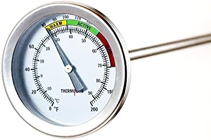 Compost Soil Thermometer - Thermogon Premium Stainless Steel Thermometer for Backyard Composting - 2 Inch Diameter Fahrenheit and Celsius Dual Dial, 20 Inch Temperature Probe