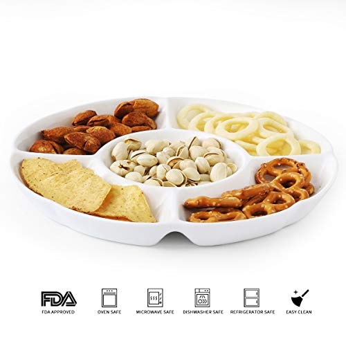 Chip & Dip Serving Set Porcelain Divided Serving Platter/Tray Perfect for Snack 9.4-inch White Dish, Set of 2 - Thumbnail 2