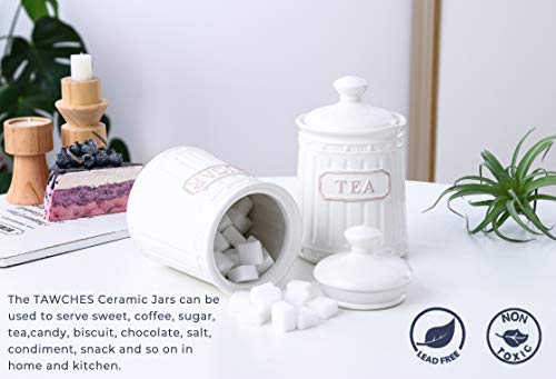 Canisters Sets for the Kitchen Airtight, White Kitchen Canisters set of 3 for Coffee Tea Sugar, Ceramic Canisters With Lids TAWCHES