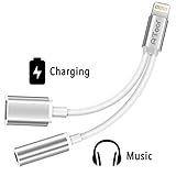 [Upgrade Version]2 in 1 Lightning iPhone 7 Adapter , Compatible with IOS 10.3 System, ATOOL Lightning to 3.5mm and Charger , Lightning Audio Adapter Earphone Jack Cable for iPhone 7 / 7 Plus [Silver]