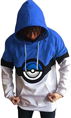Hmamliel Men's Pokemon elves ball loose hooded casual printing fleece