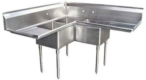 3 Compartment Corner Commercial Restaurant S/S Sink 18"x18" 2 Drainboards 57" Stainless Steel 3 Bay