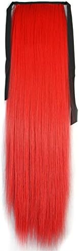 Stepupgirl 1 Piece 21 Inch Straight Synthetic Fiber Ponytail Horsetail with Souvenir Card (Bright Red )