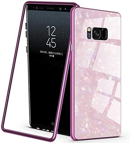 PKeiPo Compatible Samsung Galaxy S8 Plus Case, Magnetic Adsorption PC Frame Coloured Shellfish Pattern Tempered Glass Back Cover with Built-in Magnet Flip with a Screen Protector (Pink)