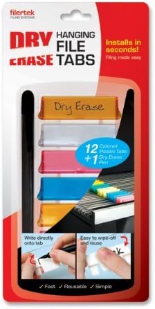Filertek Hanging File Dry-Erase Reusable Tabs for Hanging Files with Dry-Erase Pen, 12 Tabs, Assorted Colors (FT-B12C) by Filertek