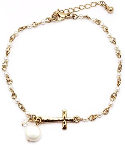 Sealife Summer Theme Bead Link Anklet (Cross Gold Plated Pearl)