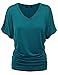Made By Johnny MBJ WT1037 V Neck Short Sleeve Dolman Top with Side Shirring XXL Teal