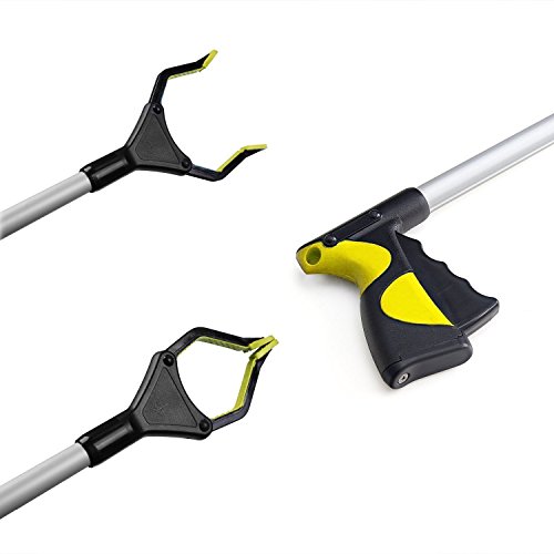 2 Pack - Reacher Grabber Pick up Tool, 32" Foldable Lightweight Long Duty Mobility Aid, Extender Gripper Tool, Claw Trash Garbage Picker (Yellow and Blue)