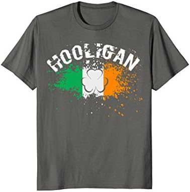 Mens Hooligan Irish T-Shirt Shamrock Irish Flag Tee XL Asphalt