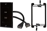 Buyer's Point HDMI Wall Plate[UL Listed] (2 Port) Insert with 6-Inch Built-in Flexible Hi-Speed HDMI Cable with Ethernet- Decora Style 2-Piece Pigtail Jack/Plug for Dual Outlet Port(Black Kit 2 Port)