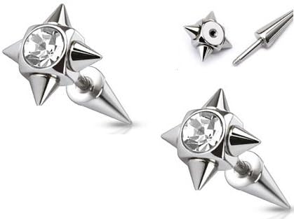 Body Accentz® 316L Surgical Steel Fake Taper with CZ Paved Spikes Top - Sold as a pair clear 16g 1/4" 10MM
