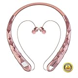Bluetooth Headphones Bluenin Wireless Headphones Neckband Retractable Earbuds Noise Cancelling Stereo Headset Sport Earphones with Mic (Rose Gold)
