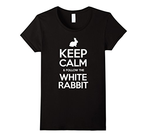Women's Keep Calm &amp; Follow The White Rabbit T Shirt Medium Black