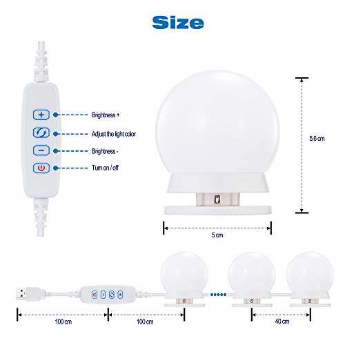 Luci da Specchio a LED in Stile Hollywood,Lampade da Toeletta Aourow con 10 Lampadine Dimmerabili,Lampada da Trucco a LED 3 Modalità Colore e 10 Luminosità per Specchio Cosmetico
