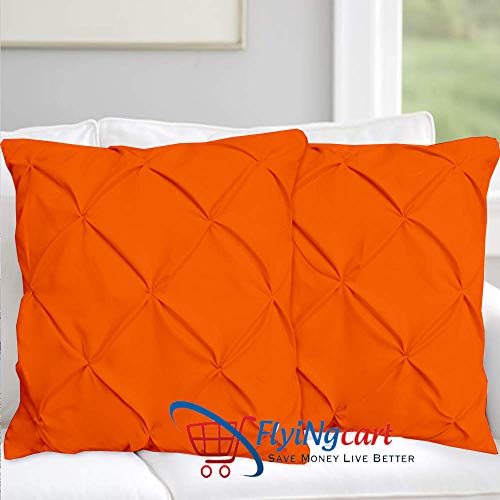 Flying Cart Orange Solid Pinch Pleated Pintuck Euro Pillow Shams
