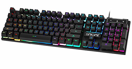 LED Backlit Wired Gaming Keyboard Multimedia Keys, Adjustable 7 Color Backlight, Mechanical Feel PC Games Office Keyboard,822b