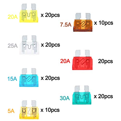 VANTRONIK Standard Car fuse Truck Boat Fuse 120pcs Assorted Assortment Kit Set ATC/ATO 5A 7.5A 10A 15A 20A 25A 30A Replacement with Fuse Puller