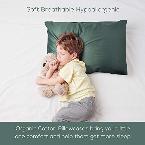 Organic Cotton Toddler Pillowcase 14 x 20, Travel Pillow Case Envelope Closure, Forest Green (2 Pack)