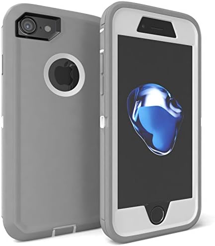 iPhone 7 Case, Febe Heavy Duty Defender High Impact Dirt/ Shockproof Hybrid Armor Protective Dual Layer TPU Hard Bumper Soft Rubber Case Cover For Apple iPhone 7 4.7 Inch (Gray/White)