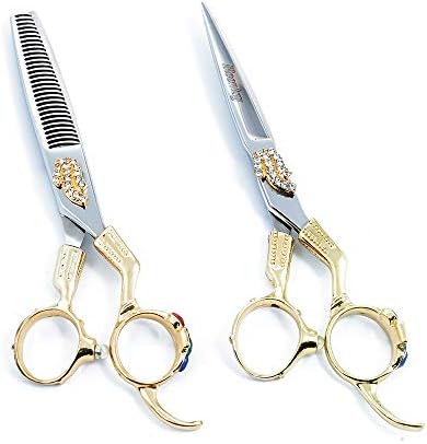 Taoxia Hairdressing Scissors 6.0 Inch Hair Cutting Scissors Set Gold European Vintage Inlaid Diamond Japanese Stainless 440c Steel for Salon Barbers or Home