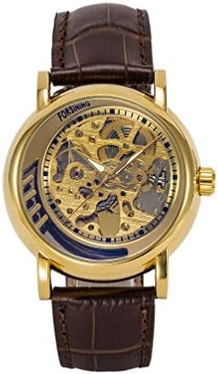 SOAO FORSINING Men Watches Automatic Mechanical Golden Skeleton Business Casual Wristwatch For Men-Brown