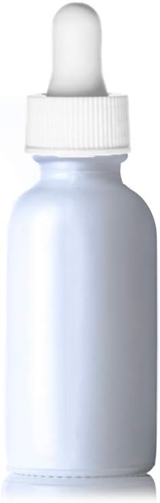 1 OZ White Matte Glass Boston Round Bottle Glass Pipette w/white rubber bulb- Pack of 1