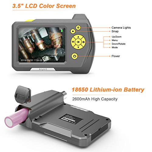 Anykit Industrial Endoscope-Inspection Camera Features a 16.4ft Waterproof Snake Camera, 3.5" Color LCD Screen Scope Camera with 6 Ajustable LED Lights, Tool Box and Digital Videos/Photos Capturing