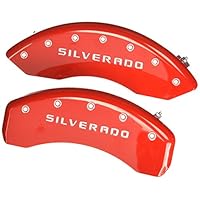 MGP Caliper Covers 14005SSILRD Caliper Cover (Red Powder Coat Finish, Engraved Front and Rear: Silverado, Silver Characters, Set of 4)