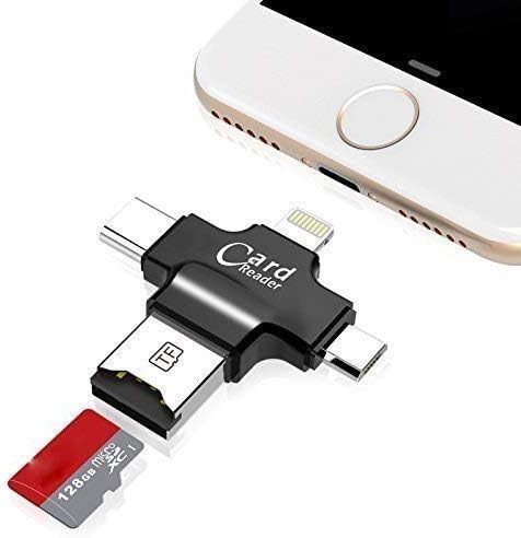 TaoMorall Micro SD card reader, 4 in 1 Card Reader with Type-C USB Connector OTG HUB Adapter, TF Flash Memory Card Readers For Smartphones/Android Micro USB/Type-C/Mac/PC (Black)