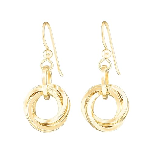 Dressy 14K Yellow Gold-Filled Love Knot Circle Dangle Earrings for Women Classy Geometric Designer Earrings for the Minimalist Mother Jewelry Gift Idea for Wife