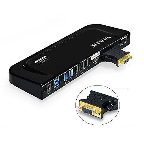 Wavlink Universal USB 3.0 Docking Station with Dual Video Outputs Support for Windows (HDMI & DVI/VGA, Gigabit Ethernet, Audio, 6 USB Ports for Laptop)