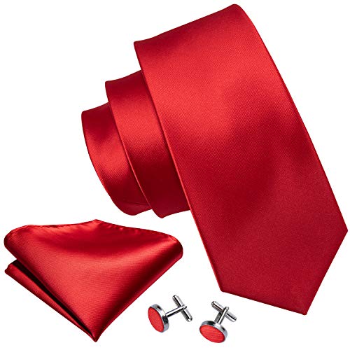 Barry.Wang Red Ties for Wedding Business Satin Silk Mens Necktie Set